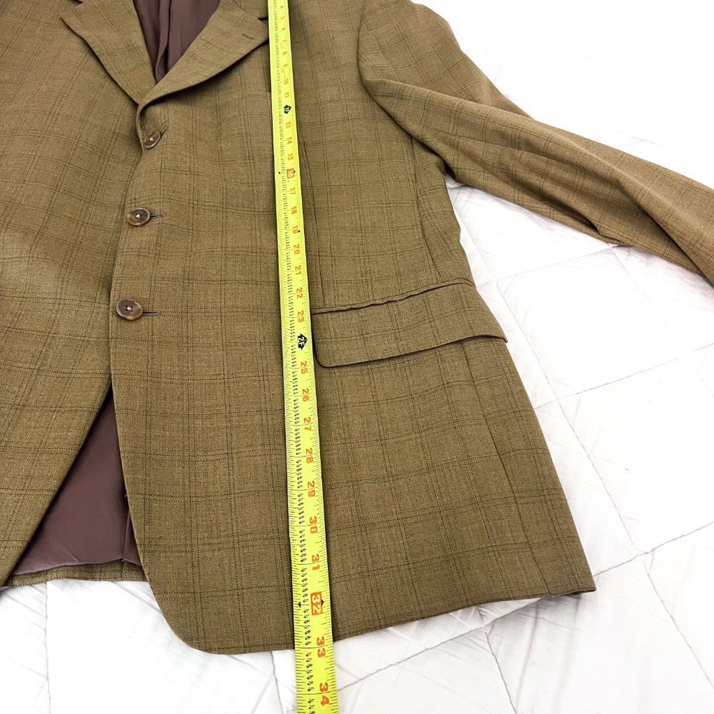 Joseph Abboud for Von Maur Wool Silk Brown Tan Windowpane Plaid Sports Coat 44R - Picture 10 of 14